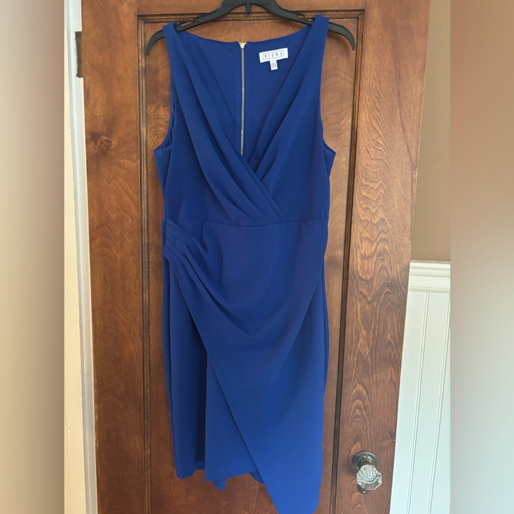 Sleeveless Royal Blue Draped Midi Dress by Siena